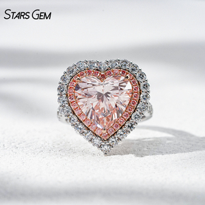 Anillo de Diamantes Rosados en Oro Rosa de 6 Quilates con Corte de Corazón y Halo de Piedras Laterales, Estilo Lindo para Mujer, de Starsgem - Product Image 1