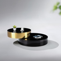 Design italien Table à thé villa en acier inoxydable avec rotation à 360 degrés Table basse VIP ronde couleur dorée avec plateau en verre pour appartement et hôtel