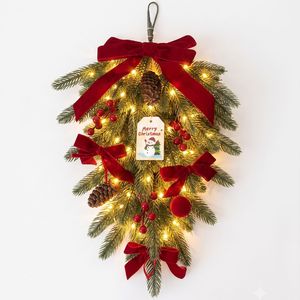 Christmas pine needle <b>wreath</b> hanging <b>wreath</b> velvet bow pine cone berry door decoration Christmas ornament - Product Image 5