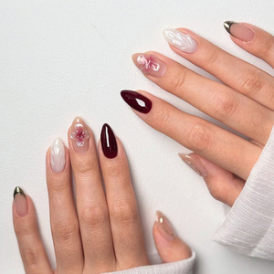 Uñas Postizas de Almendra Rojas con Diseño de Mariposa para Mujer, Uñas Artificiales de Lujo, Hermosas y Personalizadas - Product Image 1