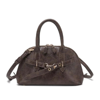 Tas Selempang Wanita Kulit PU Lapis Lilin Vintage Logo Kustom Grosir, Tas Bahu Retro Model Dome, Tas Satchel Wanita, OEM ODM