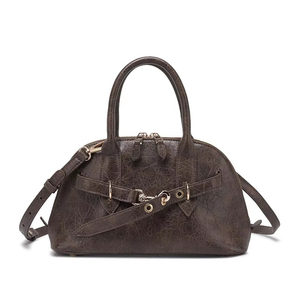 <span class=keywords><strong>Sac</strong></span> à main en cuir PU ciré vintage avec logo personnalisé, <span class=keywords><strong>sac</strong></span> à bandoulière rétro en forme de dôme pour femme, sacoche bandoulière OEM ODM - Product Image 1