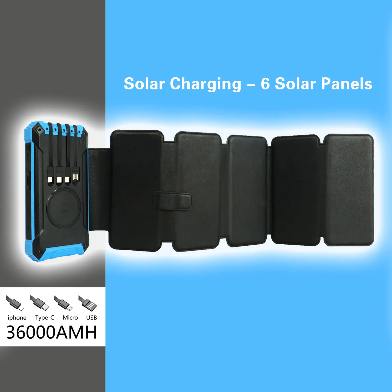 Tragbare Solar bank für den Außenbereich 36000mAh-drahtlose Solar-Power bank mit hoher Kapazität und hoher Kapazität und Solar panel