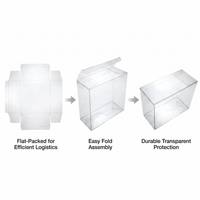 Boîte pliante en plastique transparent avec logo personnalisé, couvercle rabattable, pour cadeaux, papeterie, rangement de rouge à lèvres, emballage écologique en PET recyclé