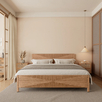 Ensemble de meubles de chambre d'hôtel en bois massif et rotin Wabi Sabi Bali, armoire sur mesure et mini-bar pour projet de chambre d'hôtesseur
