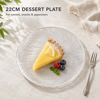 Assiette de service ronde texturée en verre tressé transparent de 22 cm, 27 cm, 33 cm pour desserts, idéale pour hôtels et restaurants (vente en gros)