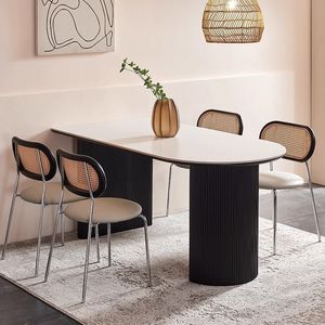 Cream Colored Solid Wood Dining <b>Table</b> Rectangular And Semi Circular Island <b>Table</b> For <b>Small</b> Homes Simple Design - Product Image 2