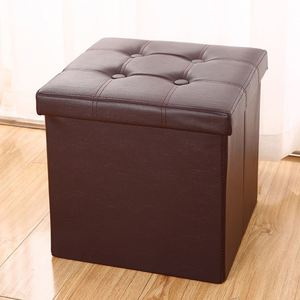 Pouf de rangement carré en cuir moderne 38*38*38cm, tabouret de coiffeuse pliable avec couvercle amovible pour chambre à coucher - Product Image 1