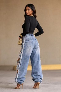 Pantalones Cargo Ajustados de Moda Urbana, Jeans Desgastados de <span class=keywords><strong>Mujer</strong></span> <span class=keywords><strong>con</strong></span> Doble Cintura, Jeans Azules Tipo Corsé para <span class=keywords><strong>Mujer</strong></span> - Product Image 4