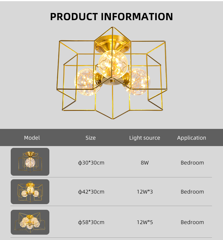 Art Unique Design Gold Color Classics Lighting Vintage Surface Mounted Modern Led Ceiling Lamp
