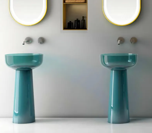 Fregaderos de mármol con pedestal, lavabos transparentes modernos para uso hotelero con escurridor de 9L de capacidad - Product Image 1