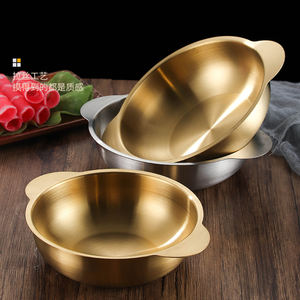 Pot chaud de style coréen en acier inoxydable mat épaissi en or Bassin à nouilles à soupe à double oreille Bassin rond multi-usages <span class=keywords><strong>pour</strong></span> cuisinière à gaz - Product Image 4