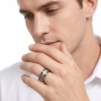 8mm Zirkonium Herrenring mit Echtem Meteoriteneinlage Gold Schwarz Komfortabler Ehering Hypoallergen Großhandel Herrenschmuck