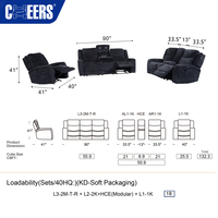 MANWAH CHEERS Sofá Reclinable de Tela Manual, Juego de Muebles para Sala de Estar, Muebles PARA EL Hogar, Sofás con Luz de Lectura, 3 + 2 + 1, Gran Oferta