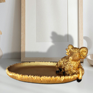 Decorazione per la casa moderna fatta a mano statua di agnello in oro personalizzato ciondolo vassoio di gioielli ornamento in resina realistica di pecora vassoio decorativo - Product Image 3