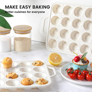 MUYULINS - Molde para Hornear Mini Pasteles y Muffins de Silicona, Color Beige, 24 Cavidades, Antiadherente, Libre de BPA, con Marco Reforzado de Metal, Certificado LFGB - Product Image 6