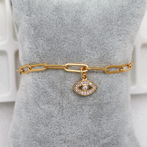 BC1280-pulsera de cadena con Clip de papel, chapado en oro, con circonita, estrella, Luna y Estrella, Hamsa - Product Image 3