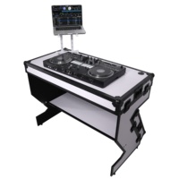 Table de DJ, table de son, flight case portable avec poignées et roulettes, finition noir et blanc