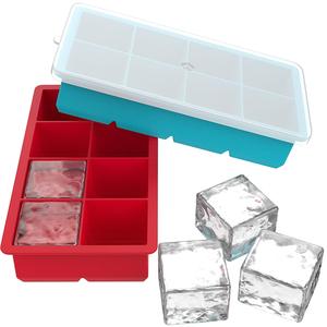 Hot bán Nhà Máy Giá Silicone 8 Ice Cube Tray với nắp. Khay hình khối lớn - Product Image 2