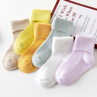 Chaussettes Bébé Automne Hiver Fines de Bonne Qualité à Bord Souple, en Coton Peigné Double Aiguille, Sans Couture, Cousues à la Main, 0-3 Ans, à Revers
