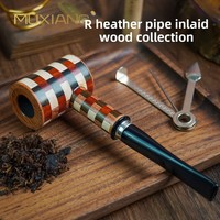 Pipe à fumer créative vintage en bois de bruyère à motif parquet, finition laquée, avec embout droit, portable et réutilisable