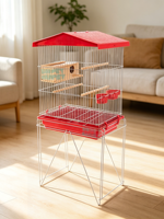 Ensemble complet de cage à oiseaux avec support métallique, nid de reproduction, plusieurs perchoirs en bois, mangeoires pour oiseaux domestiques