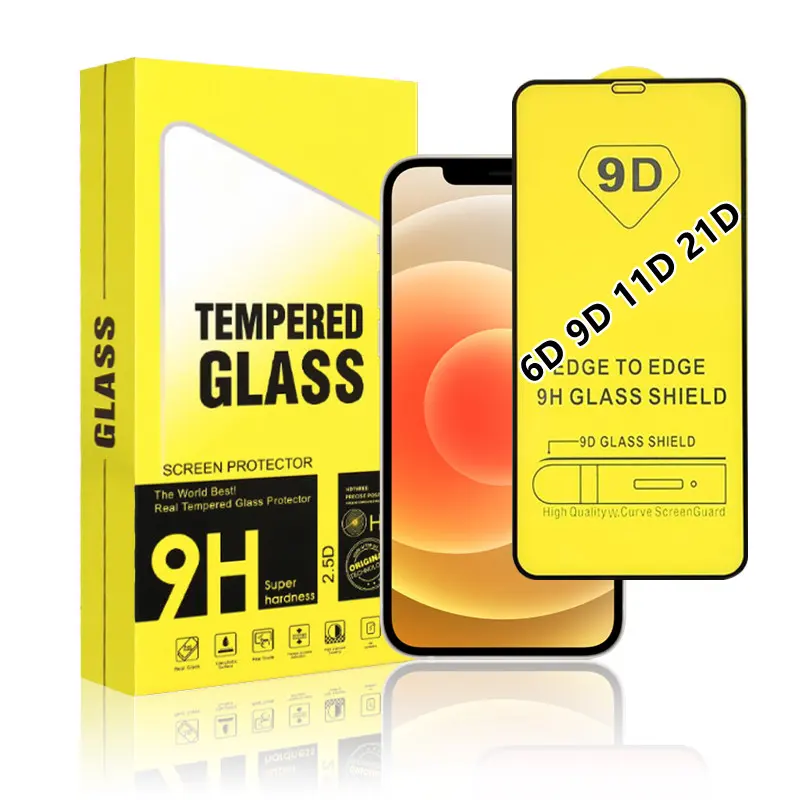 Protector de pantalla de vidrio templado 9d para teléfono móvil, película templada de cobertura completa, antiarañazos, alta y transparente