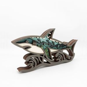 Uionen New Wooden Carved Animal <b>Crafts</b> Wooden Shark Ornaments Ocean Style Home Desktop Decorations - Product Image 3