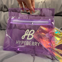 Personnalisé avec logo Pochette de beauté en PVC violet imperméable à l'eau cosmétique maquillage sac à fermeture éclair en plastique pour cadeau et sac d'emballage
