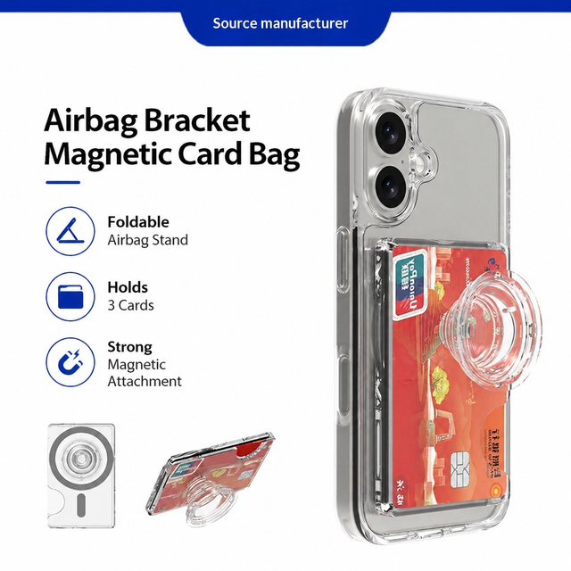 Magnetic Stand Card Holder Phone Transparent Magnetic Side Sliding Card Wallet with TPU+PC Material Plain Design for Support