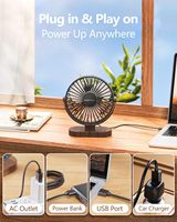 Ventilateur de bureau portable silencieux de 6,5 pouces, mini, avec 3 réglages à 360°, base antidérapante, emballé pour la maison, le bureau, la voiture, les voyages en extérieur