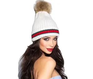 Touca feminina de malha personalizada, chapéu touca de inverno com pom
