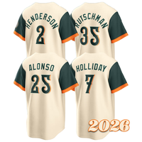 2026 N° Maillot de baseball pour homme Alonso à manches courtes, avec drapeau cousu, Henderson Holliday, en polyester antibactérien, nom de l'équipe