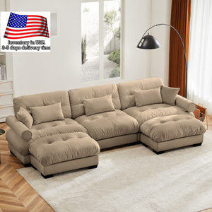Sofá Seccional Modular de Terciopelo en Forma de U de Tres Plazas con Diseño Moderno, Reposabrazos Reforzados y Dos Otomanas Móviles <span class=keywords><strong>para</strong></span> Sala de Estar - Product Image 1