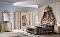 Ensemble de meubles de chambre à coucher entièrement doré, Table de Console royale, en bois massif Antique avec miroir et penderie