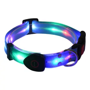Nuevo diseño de correa de perro de PVC suave Nylon impermeable 5V USB recargable collar de perro de goma ajustable linterna LED Collar de perro