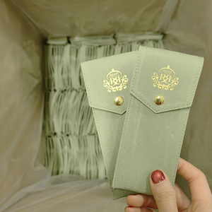 Luxury Custom Printed Velvet Jewelry Display Packaging Pouch Bag With Flap Faux Microfiber Suede Snap Jewelry Pouch With logo - Product Image 2