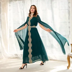 Ab182 댄스 파티 드레스 2022 Kaftan Abaya 이슬람 의류 아랍어 연예인 드레스 비즈 칼라 새시 재미