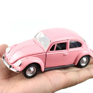 Ruunjoy mobil mainan Diecast, mobil mainan simulasi tinggi tarik belakang kustom 1:32, dekorasi mobil Kumbang Retro indah hadiah