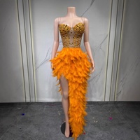 Robe de bal élégante de luxe pour femme, robe de soirée noire, robe longue à plumes et strass, robe courte, performance