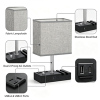 Lampe de chevet à intensité variable avec prises de charge USB, support de téléphone, abat-jour en tissu, lampe de bureau LED pour chambre à coucher, salon