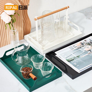 Plateau à thé Ripai, plateau de rangement carré en métal blanc pour bureau, avec poignée, pour servir le thé et placer les collations - Product Image 2