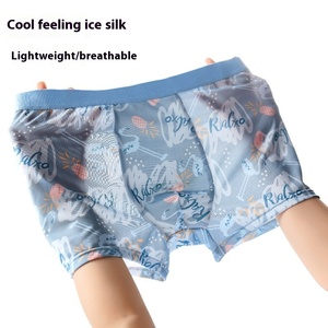 Calzoncillos bóxer ultrafinos de verano con estampado de seda helada para hombre, ropa interior de cuatro esquinas de malla suelta de talla grande, tela de cintura con logotipo personalizado - Product Image 4