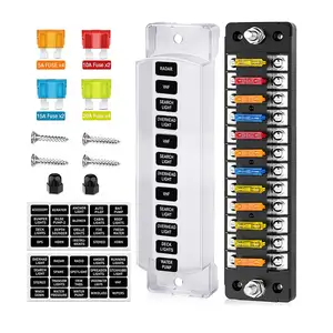 Marine Boat AUTO 12-Way Fuse Box with Negative Bus LED Indicator Marine Fuse Block Battery Standard Circuit Holder Panel