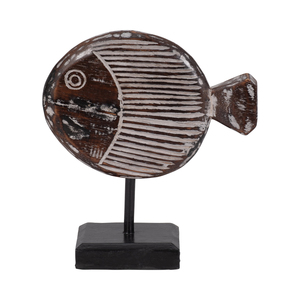Statuetta di pesce in legno su supporto, scultura costiera per decorazioni domestiche, bagno, ufficio, espositore da scaffale, dettagli intagliati - Product Image 1