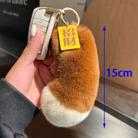 Porte-clés de téléphone ou de voiture en fourrure de lapin Rex, avec queue d'écureuil, pendentif en peluche, jouet doux et léger, breloque de sac