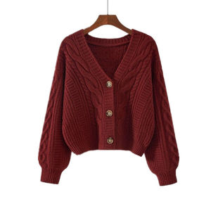 Suéter Curto de Inverno e Outono com Cintura Alta em Cor Sólida para Mulheres, <span class=keywords><strong>Cardigan</strong></span> de Malha com Botão Único, Novo Top Feminino - Product Image 4
