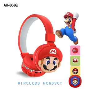 2023 Cute Cartoon Mario Headset estilo bonito fones estéreo sem fio AH-806Q fones de ouvido infantis