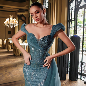 فستان ضيف زفاف مقاس كبير بالترتر-فوار من أجل المآدب والمناسبات الخاصة - Product Image 4