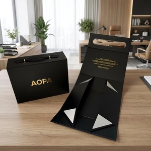 High-end Rigid Magnetic Folding Paper <b>Box</b> with PU Handle <b>Black</b> <b>Gift</b> Case Gold Stamping Logo for Wallet Candle Packaging - Product Image 6
